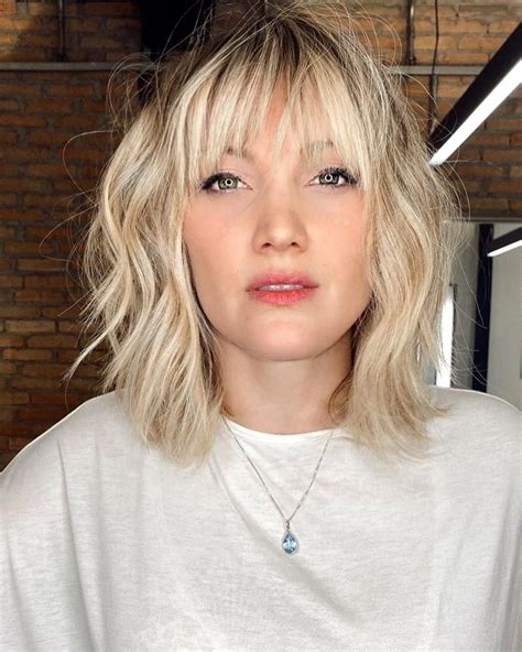 blonde long bob with bangs